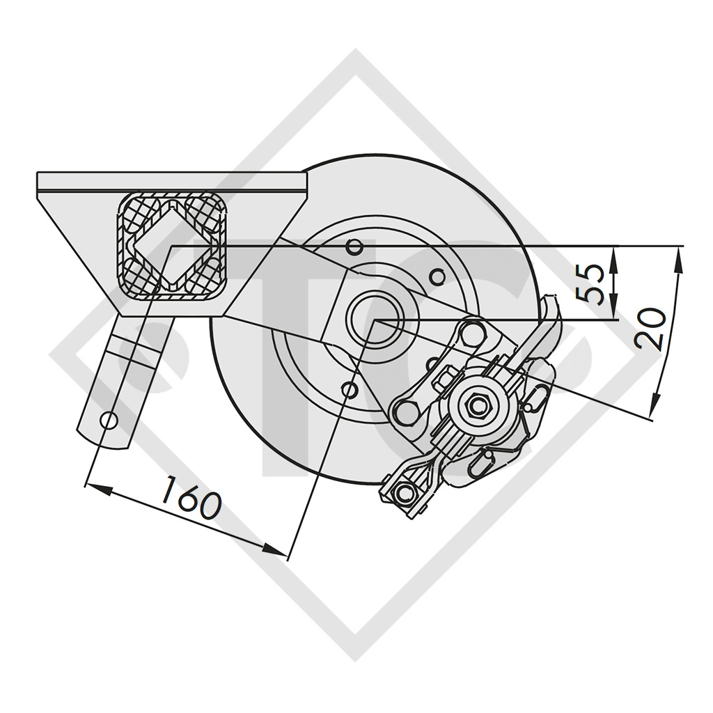 Braked axle 1350kg axle type WAG 135 BS