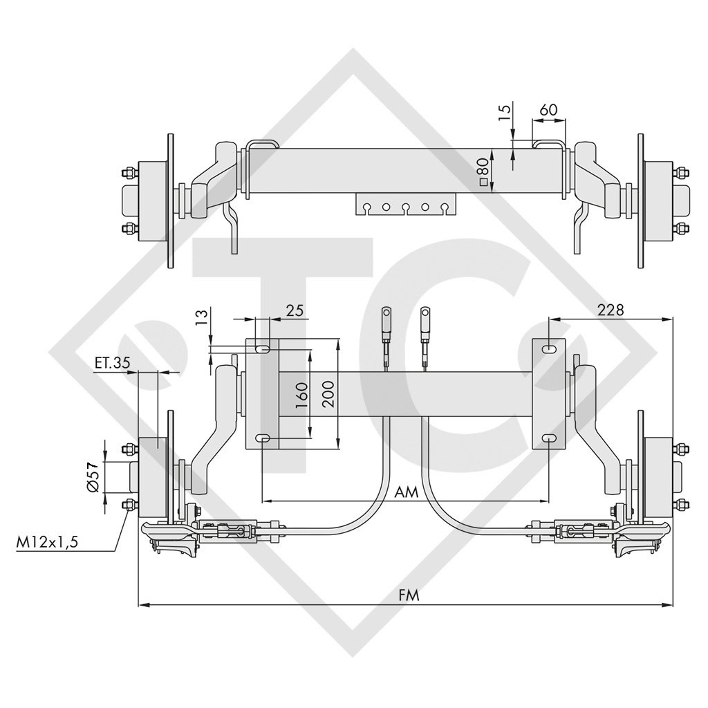 Achse gebremst 1500kg Achstyp WAG 150 BS