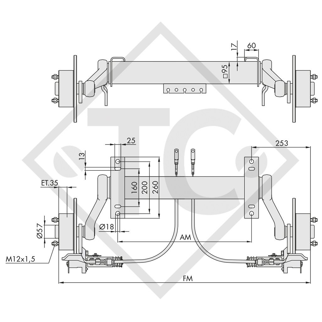 Essieu 1800kg freiné type d'essieu WAG 180 BS