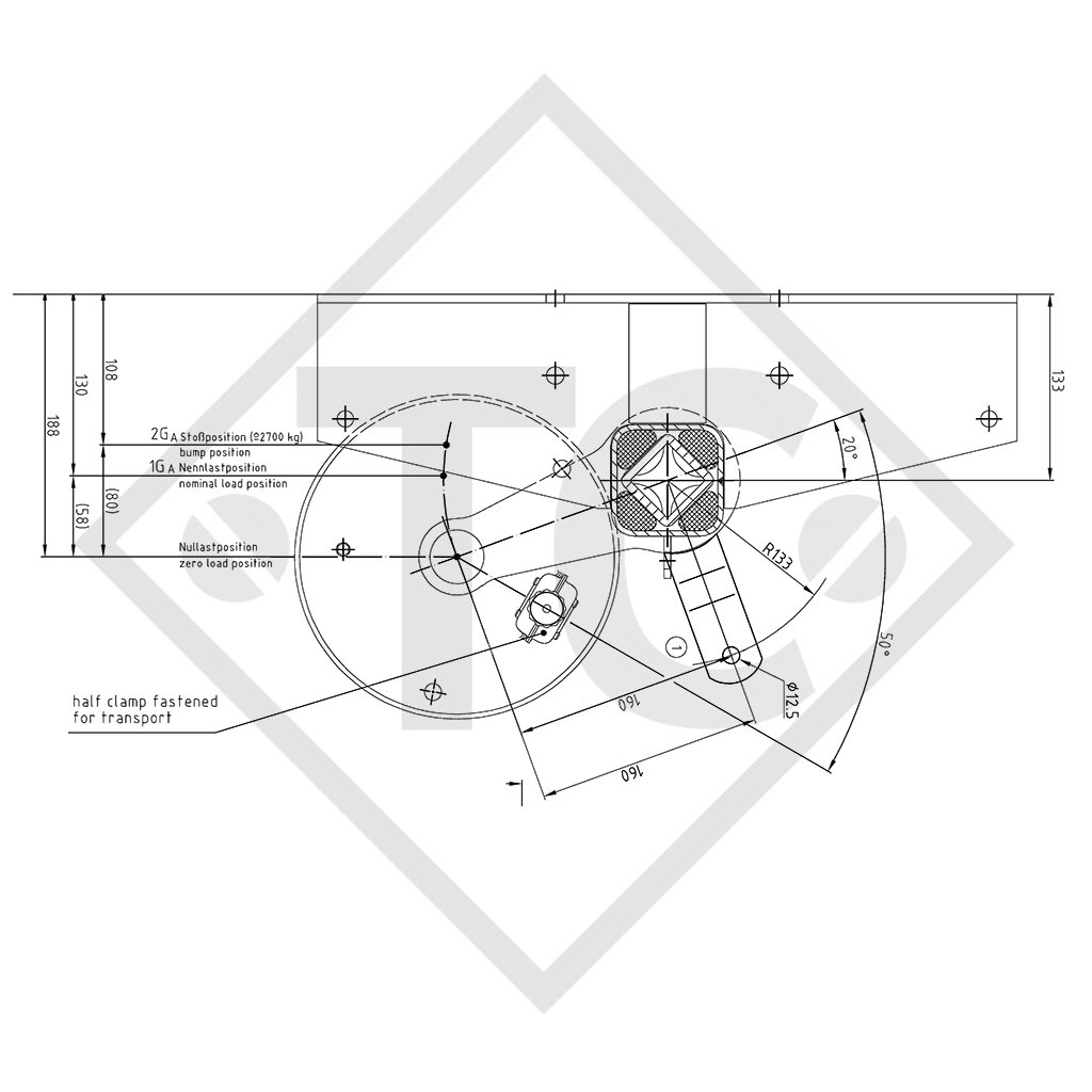 Essieu SWING 1350kg freiné type d'essieu CB 1355, 46.24.316.648