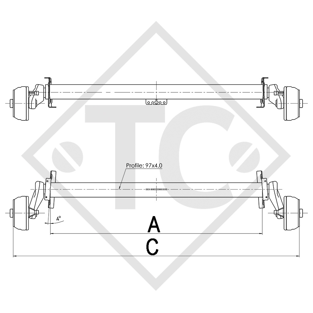 Achse gebremst 1500kg EURO1  Achstyp B 1600-3 - KNAUS Wohnwagen