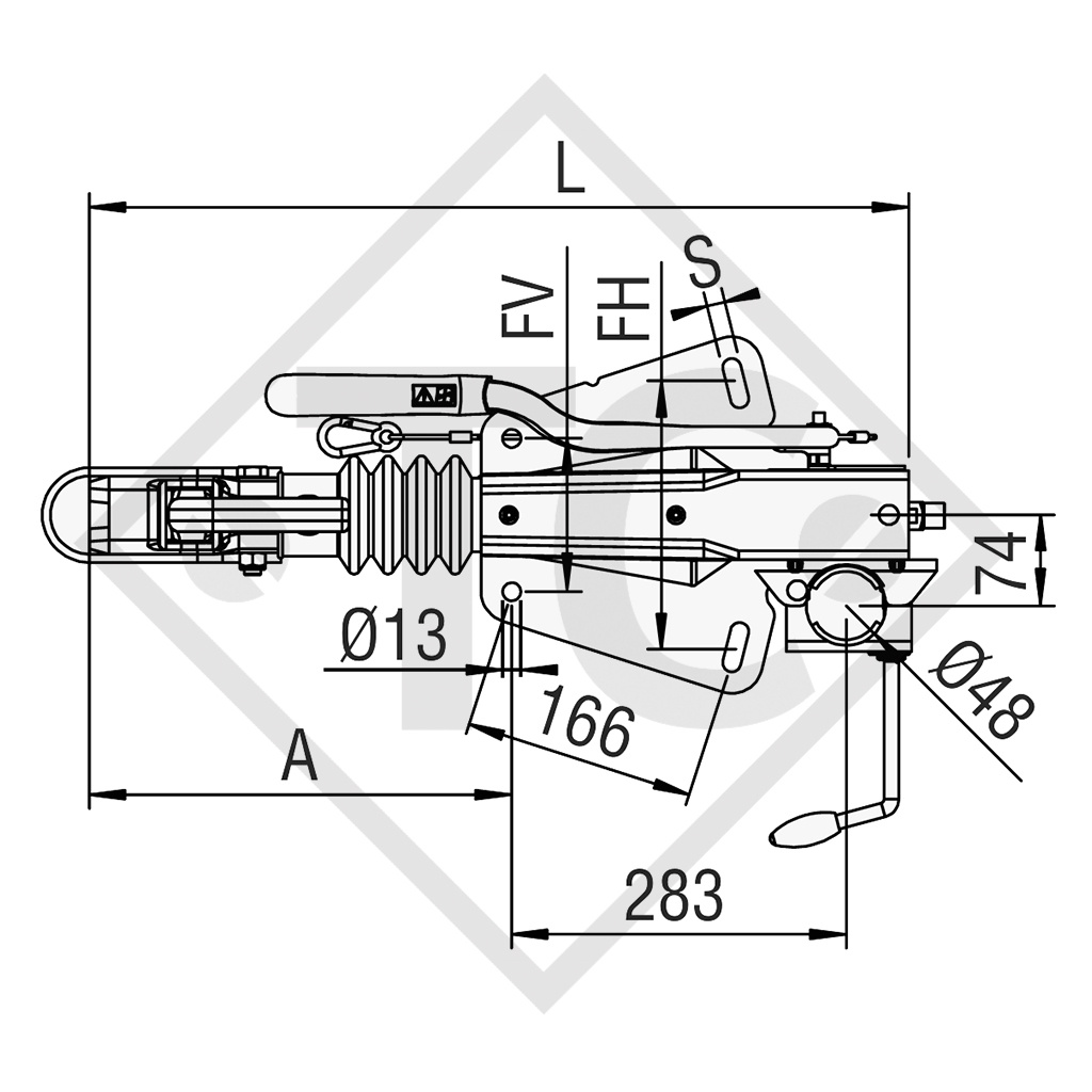 Commande de freinage avec semelle en V type ZAF 1.6-3, 750 à 1500kg, 48.27.581.200