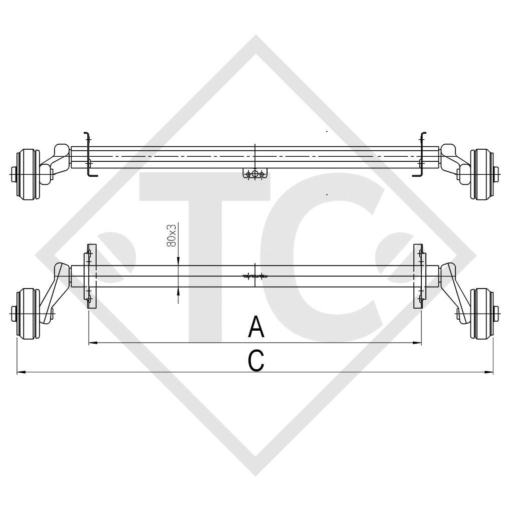 Essieu EURO PLUS 800kg freiné type d'essieu B 850-3