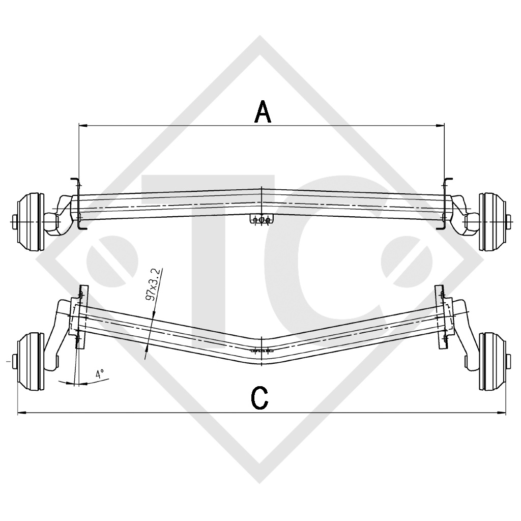 Braked axle 1300kg EURO Plus axle type DELTA SI-N 12, KNAUS 500 SPORT with AAA (automatic adjustment of the brake pads)