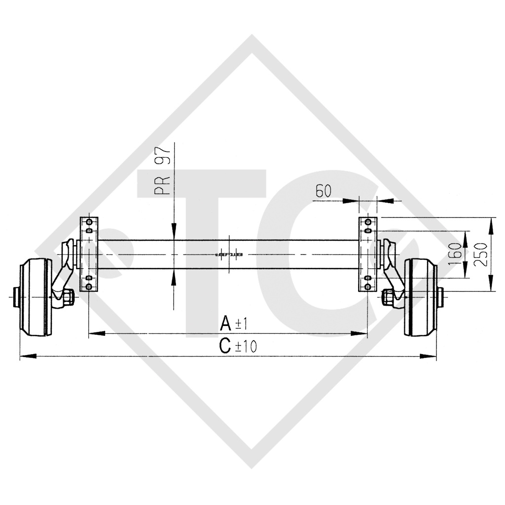 Achse gebremst 1600kg BASIC Achstyp B 1600-1