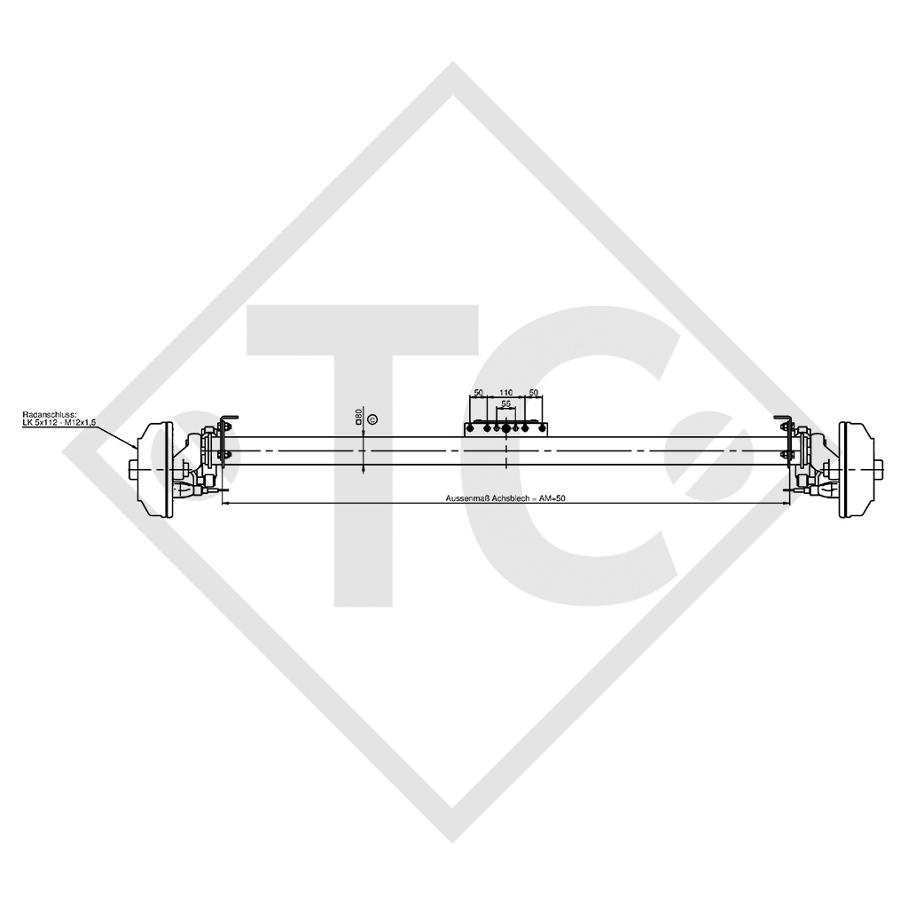 Conjuntos ejes tándem con freno 3500kg SWING tipo de eje CB 2/1805