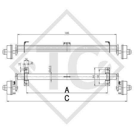 Assale frenato 450kg tipo di assale B 400-4 - CRESCI RIMORCHI