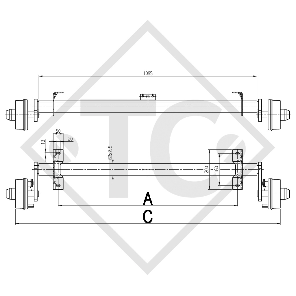 Braked axle 450kg axle type B 400-4 - CRESCI RIMORCHI