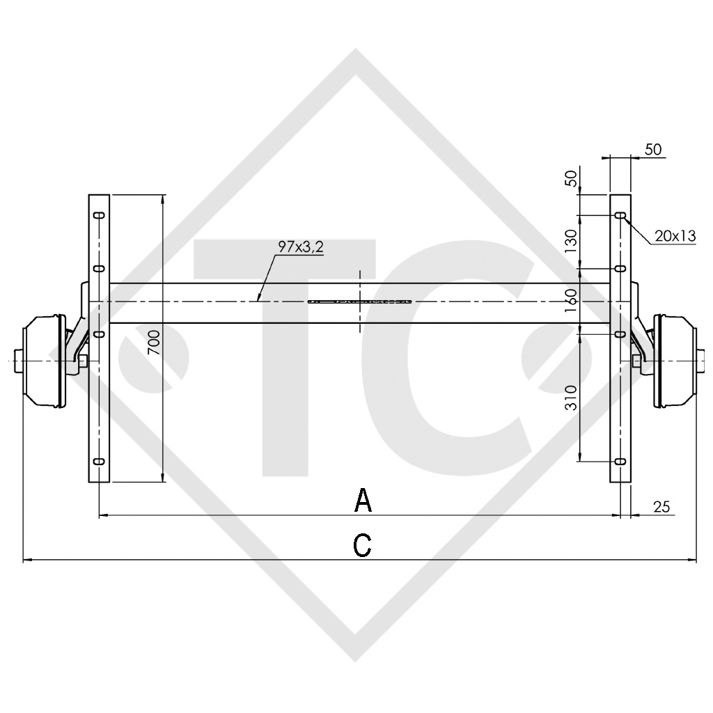 Essieu EURO COMPACT 1350kg freiné type d'essieu B 1200-6 - SIGG