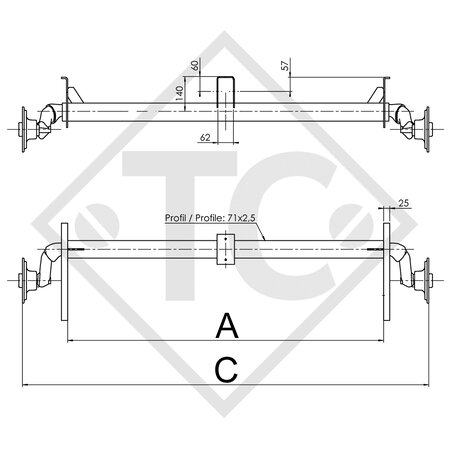 Assale sfrenato 750kg PLUS OPTIMA tipo di assale 700-5 con staffa e supporto alta