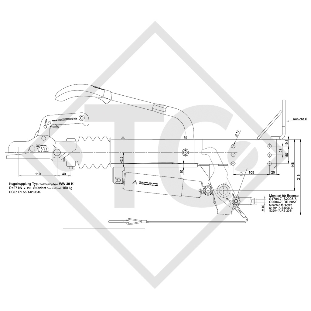 Overrun device V type ZAF 3.0-3, 1800 to 2800kg, 48.44.581.202