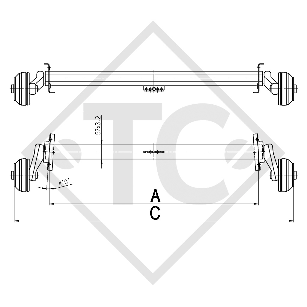 Essieu EURO Plus 1300kg freiné type d'essieu B 1200-5