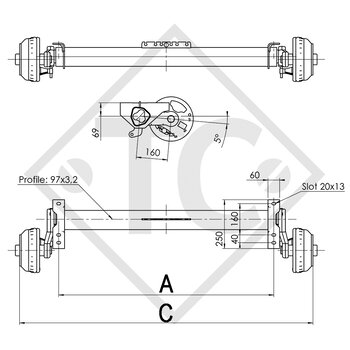 Assale frenato 1300kg EURO COMPACT tipo di assale B 1200-5, Humbaur