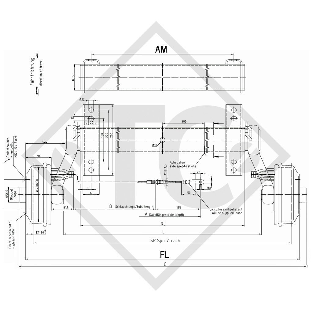 Achse gebremst SWING 1500kg Achstyp CB 1505, 46.27.379.023