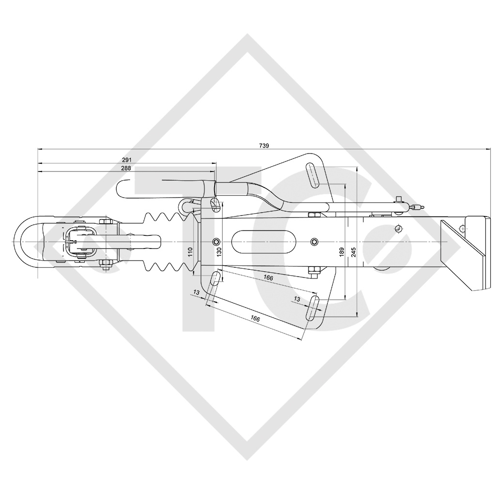 Overrun device V type ZAF 1.6-3, 800 to 1600kg, 48.29.581.075 Humbaur