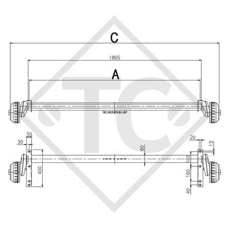 Essieu COMPACT 1000kg freiné type d'essieu B 850-10, version étanche