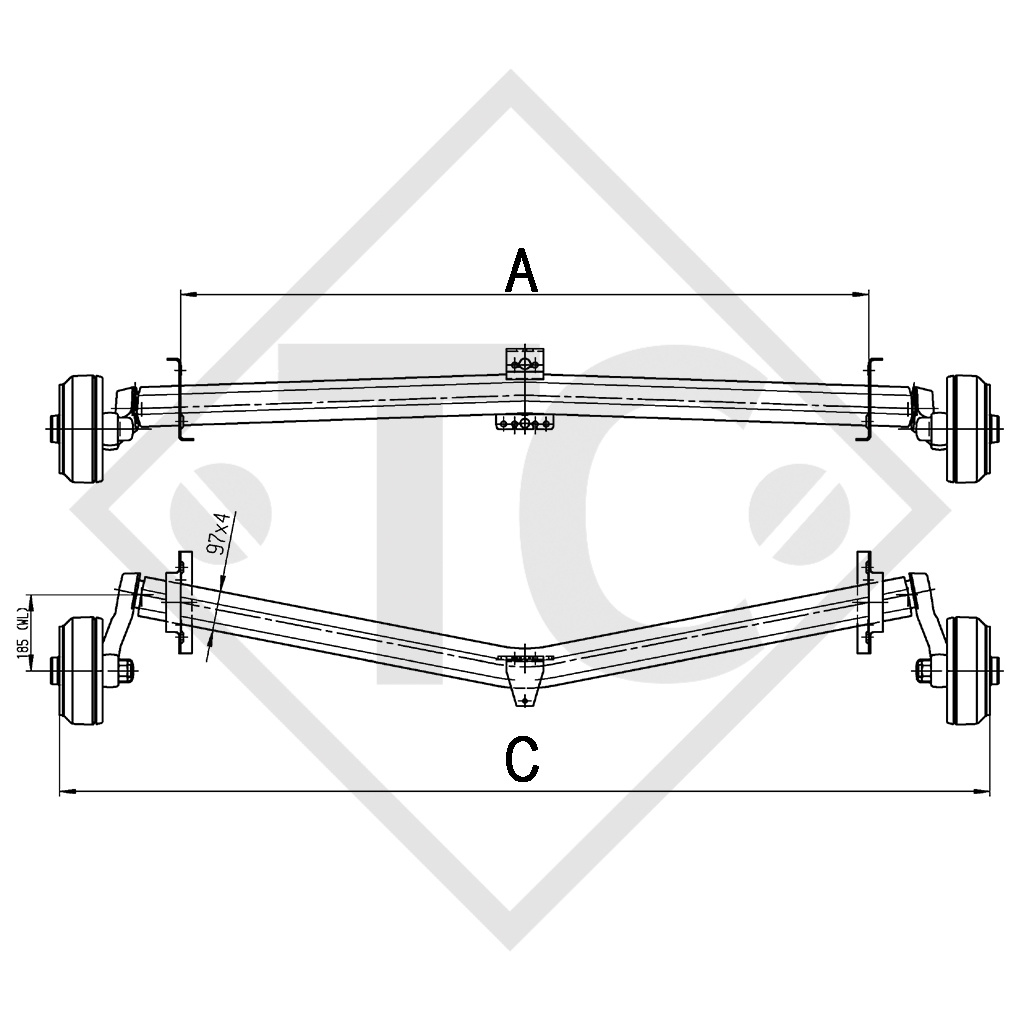 Assale frenato 1600kg EURO PLUS tipo di assale DELTA SI-N 14-2