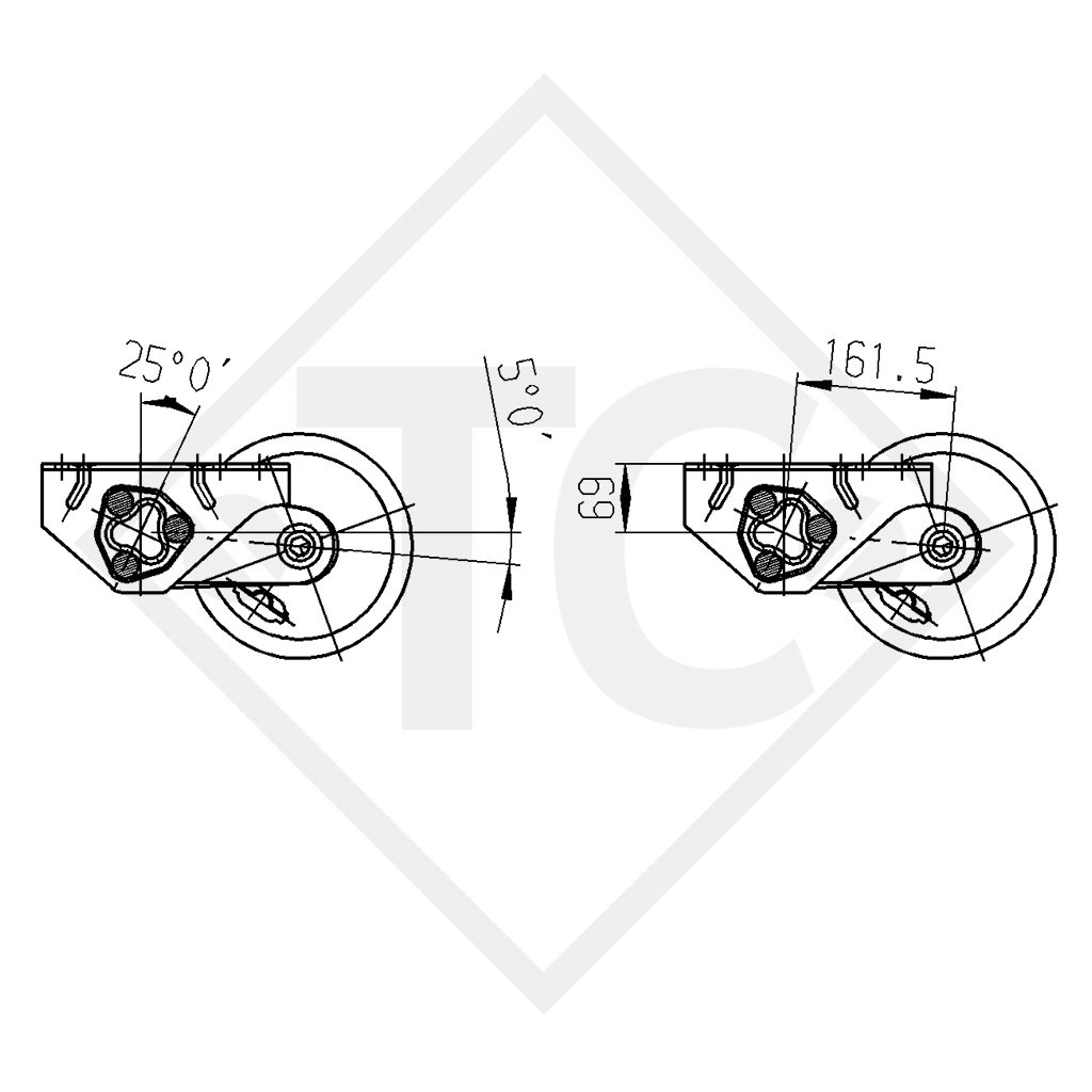 Braked axle 1300kg EURO Compact axle type B 1200-5 - Humbaur