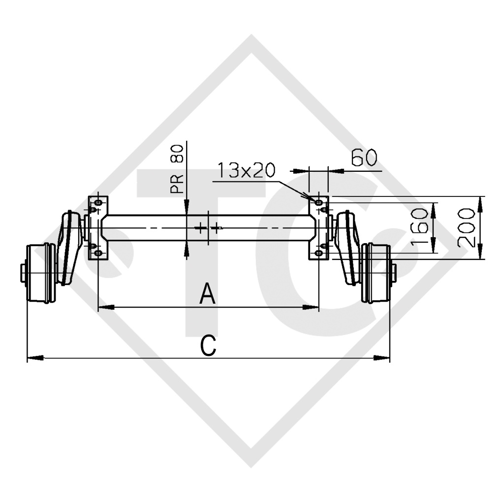 Essieu COMPACT 900kg freiné type d'essieu B 850-5 - CBS