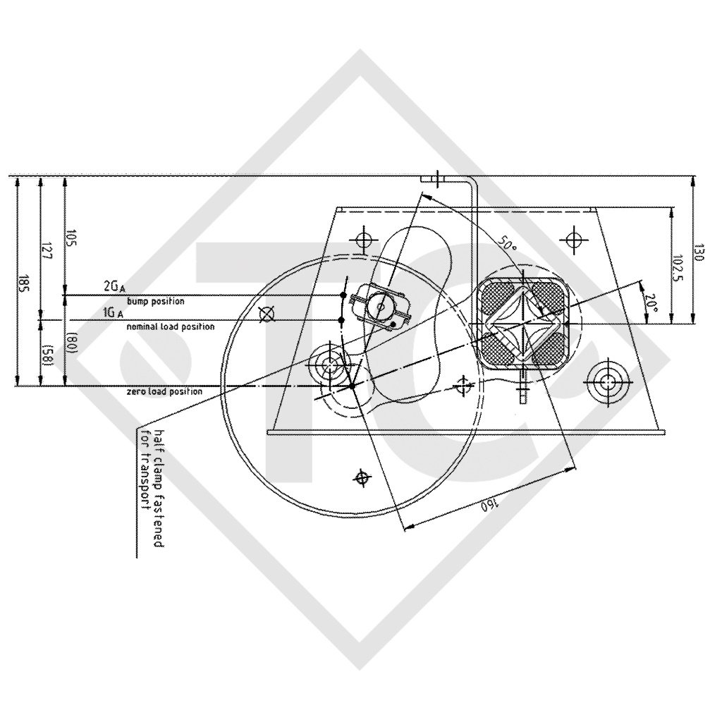 Braked axle 1500kg axle type RB520 - 46.27.379.919 - REPRODUCTION, NO LONGER AVAILABLE AS ORIGINAL!