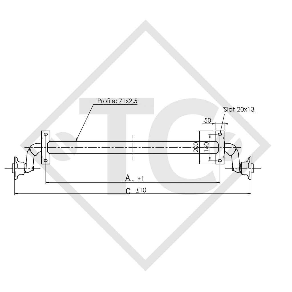 Assale sfrenato 750kg PLUS OPTIMA tipo di assale 700-5 - impermeabile