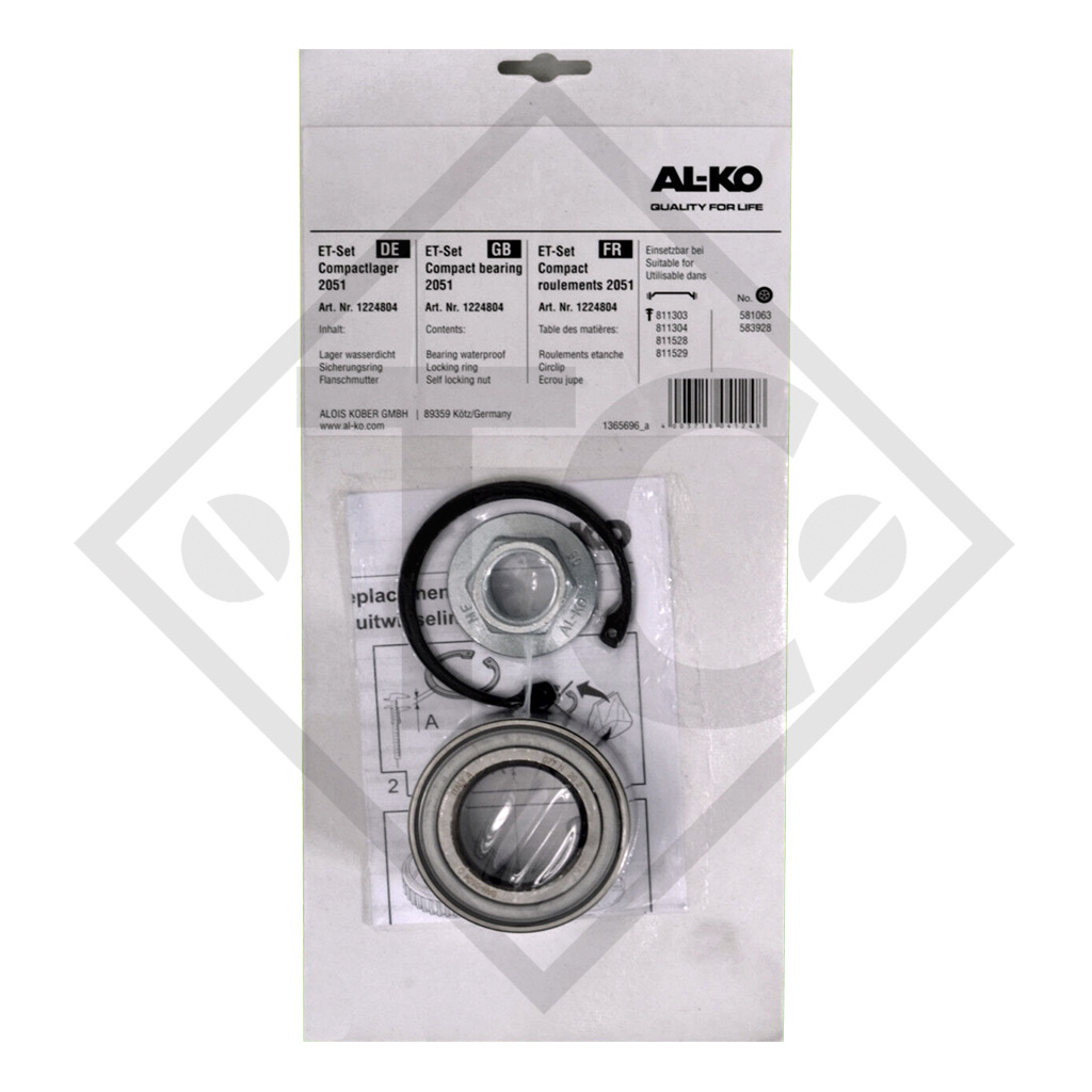 Set de rodamiento compacto ⌀39/72/37mm, impermeable, para remolques de embarcaciones