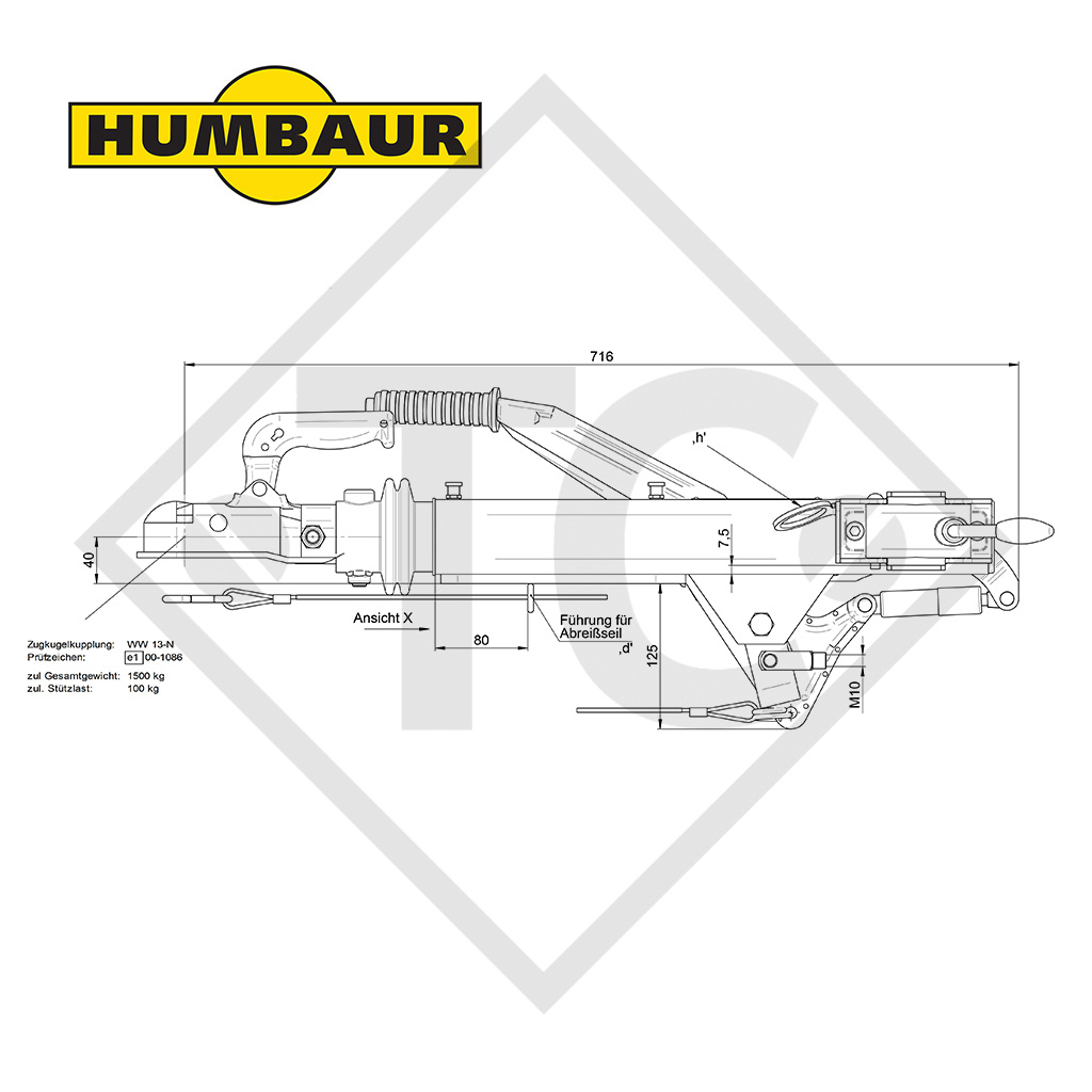 Commande de freinage avec semelle en V type WAP 15.1, 750 à 1500kg - Humbaur