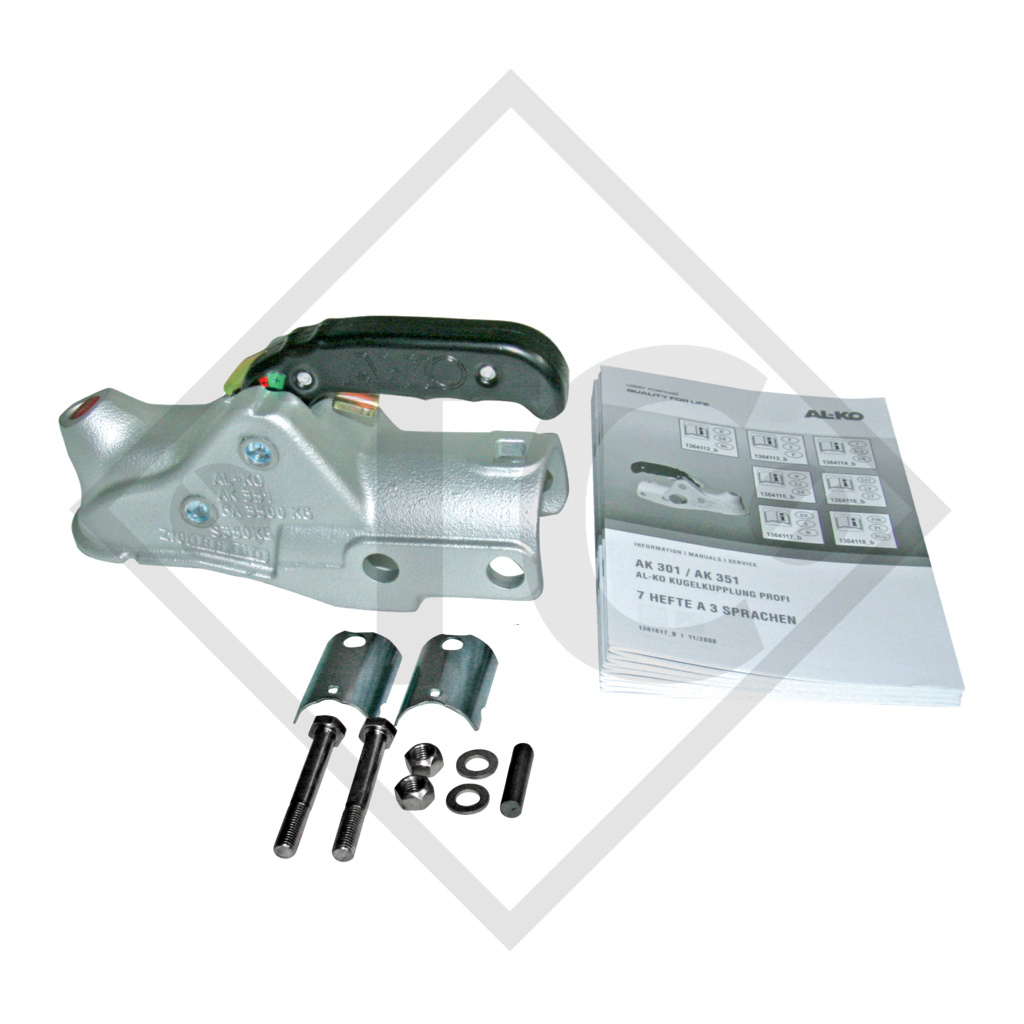 Kugelkupplung AK 351 mit Distanzstücke ø50mm und Schraubmaterial für gebremste Anhänger