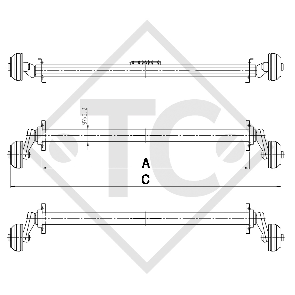 Conjuntos ejes tándem con freno 2500kg EURO PLUS tipo de eje 2xB 1200-5, HUMBAUR