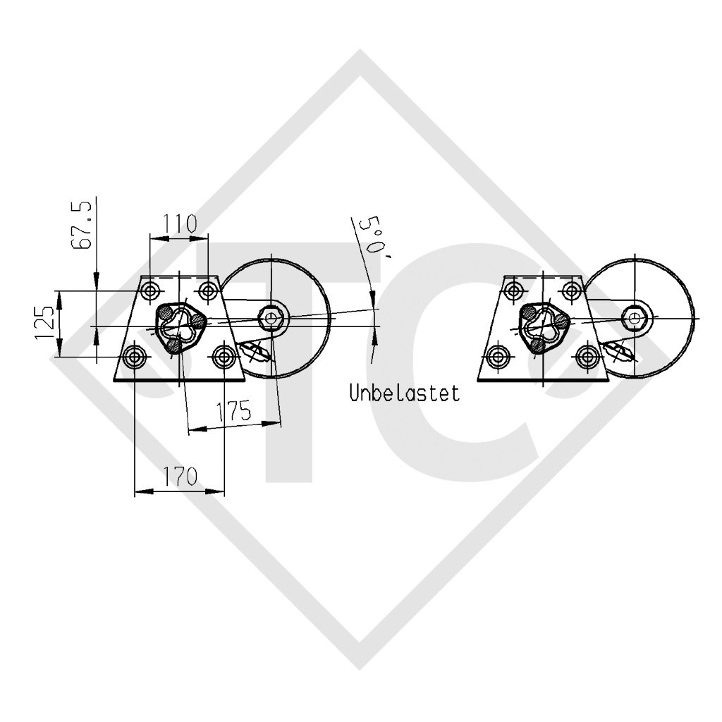 Conjuntos ejes tándem con freno 2500kg EURO PLUS tipo de eje 2xB 1200-5, HUMBAUR