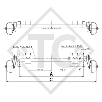 Eje con freno 1300kg EURO COMPACT tipo de eje B 1200-5, Brian James Trailers