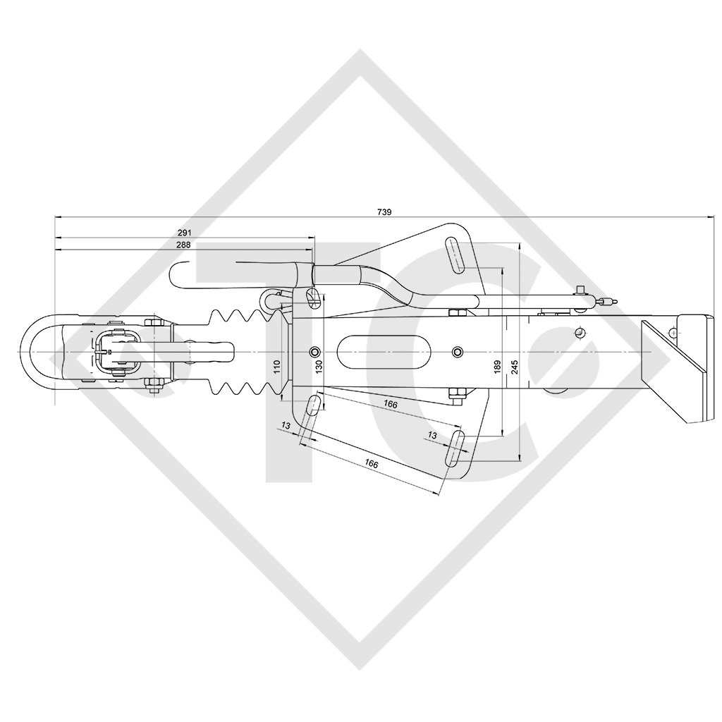 Commande de freinage avec semelle en V type ZAF 2.0-3, 1250 à 2000kg, 48.36.581.119, 48.36.581.127