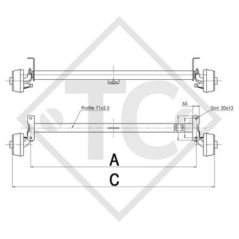 Essieu 750kg freiné type d'essieu B 700-5