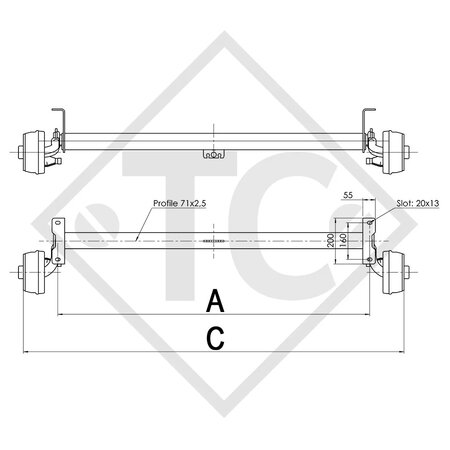 Braked axle 750kg axle type B 700-5