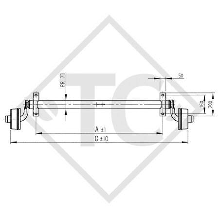 Braked axle 750kg axle type B 700-5