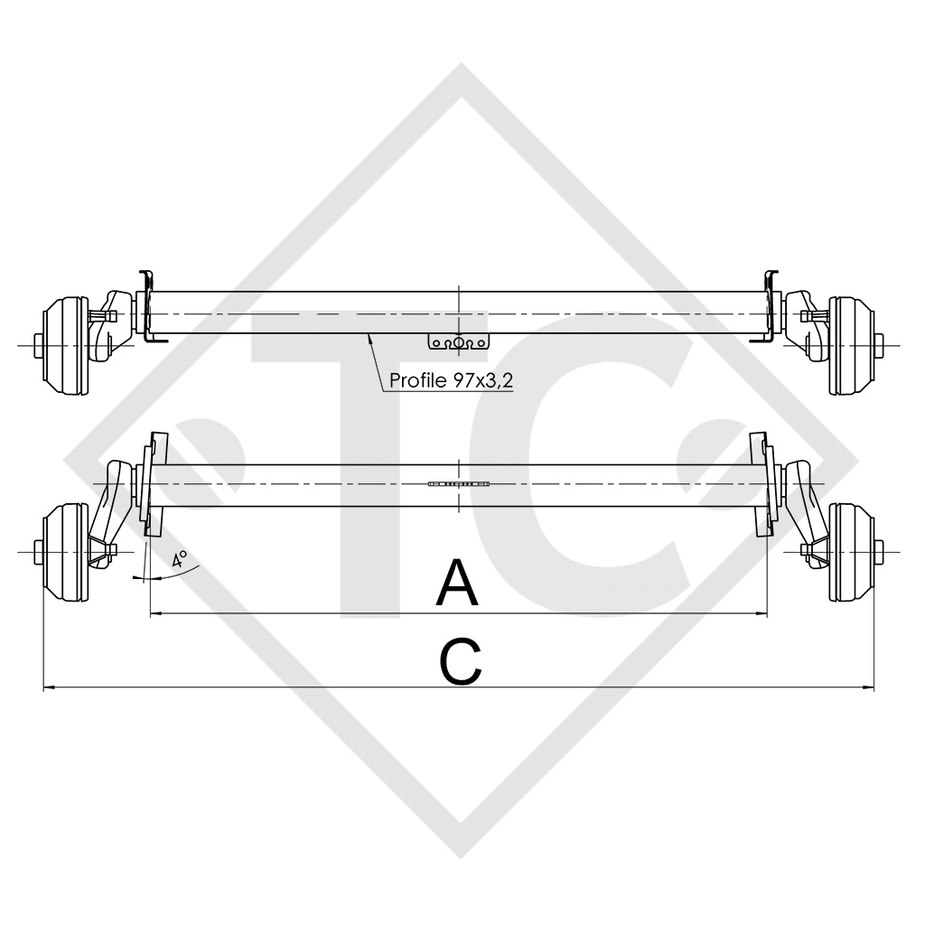 Achse gebremst 1000kg EURO1 Achstyp B 1000-3 - KNAUS SUDWIND 485