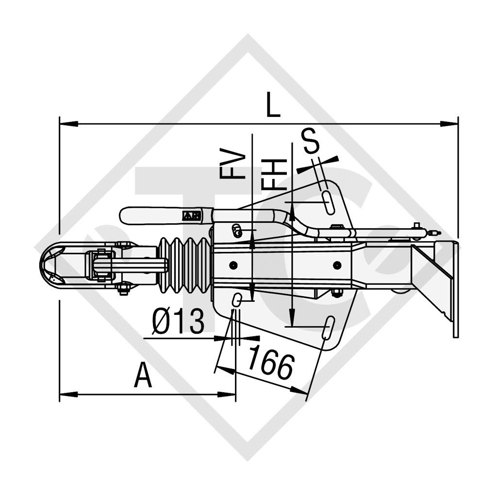 Overrun device V type ZAF 3.0-3, 1800 to 2800kg, 48.44.581.057