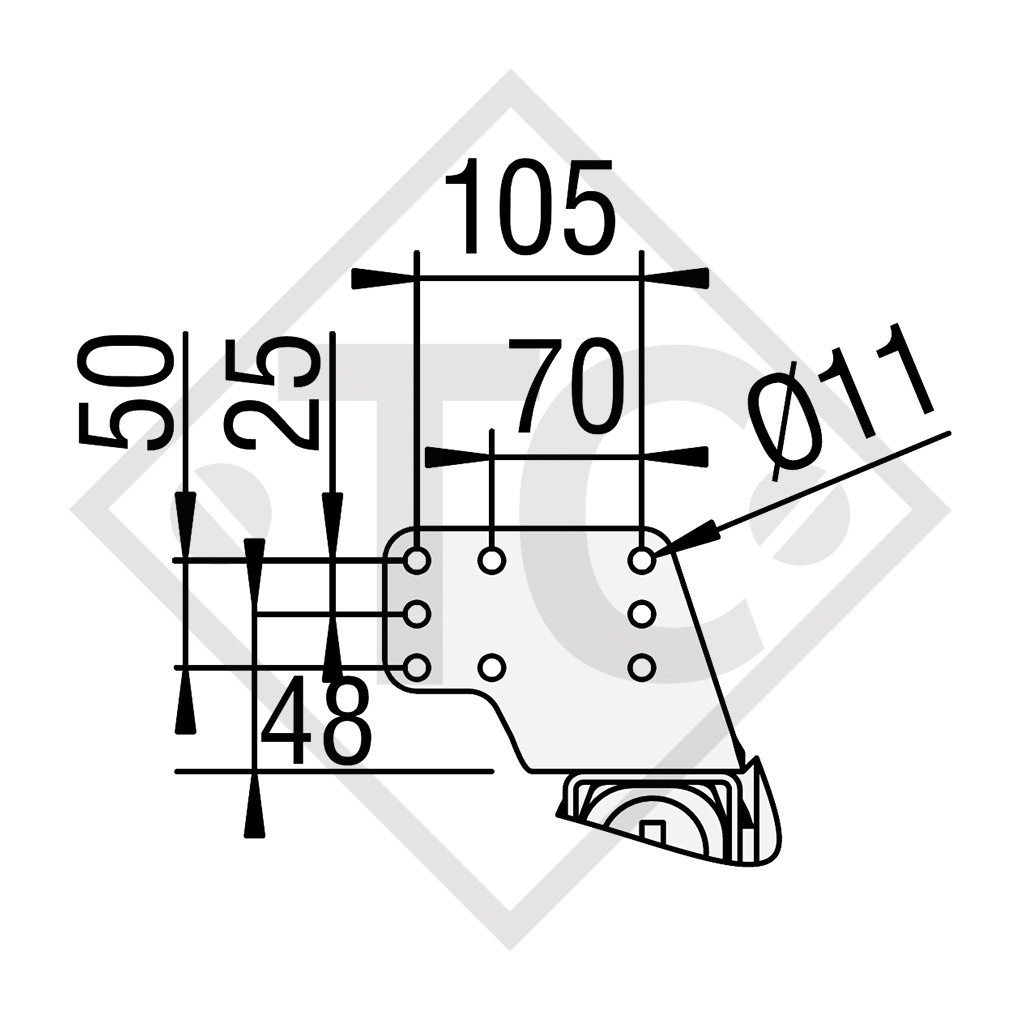 Overrun device V type ZAF 3.0-3, 1800 to 2800kg, 48.44.581.057