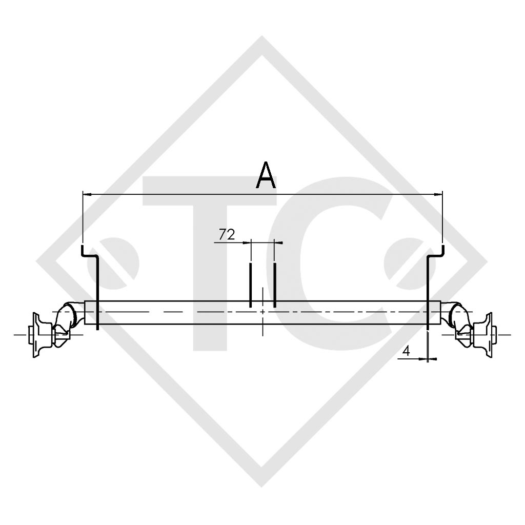 Achse ungebremst 750kg PLUS OPTIMA Achstyp 700-5 mit Bügel und hohem Achsbock - Pongratz