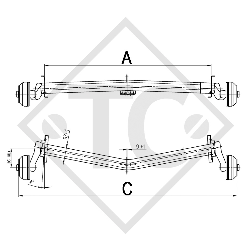 Achse gebremst 1360kg EURO Plus Achstyp DELTA SIN 12-3 - Bürstner