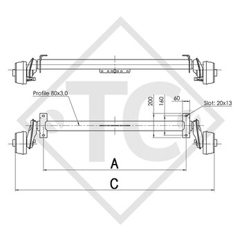 Achse gebremst 850kg EURO COMPACT Achstyp B 850-4