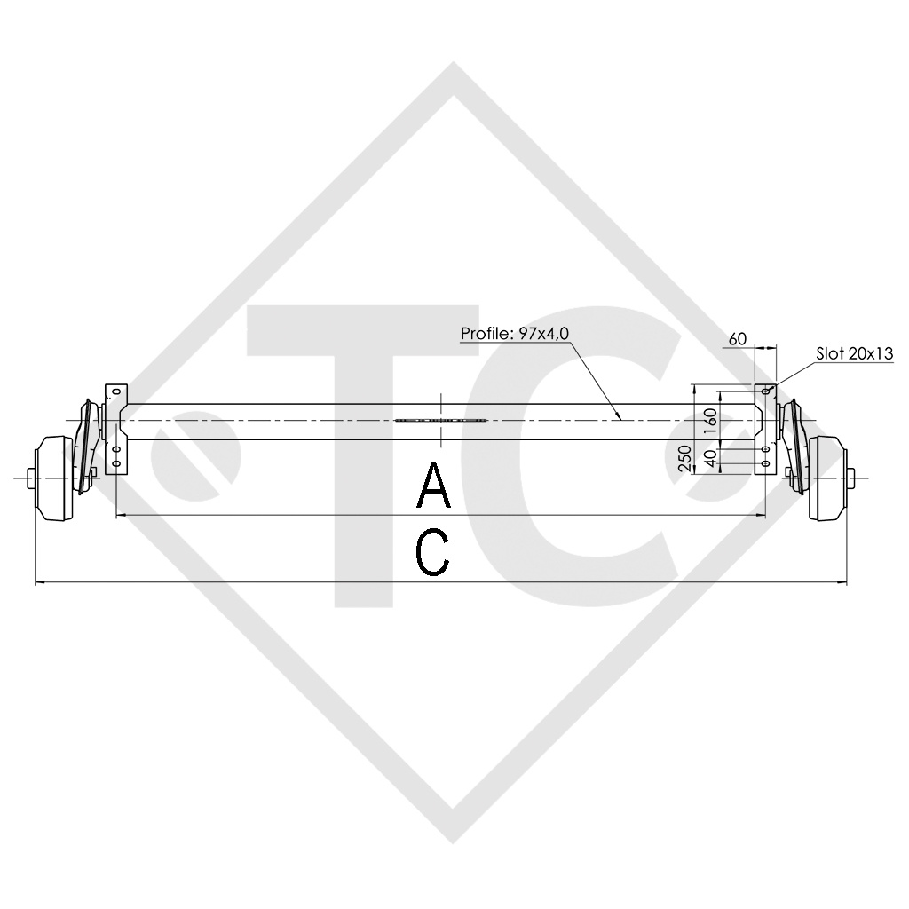 Achse gebremst 1500kg EURO COMPACT Achstyp B 1600-3 HUMBAUR