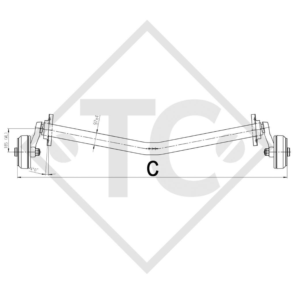 Braked axle 1600kg EURO axle type DELTA SI-N 14-2 - HYMER Eriba Nova 540