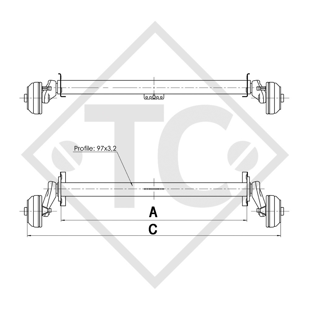 Achse gebremst 1000kg EURO1 Achstyp B 1000-3