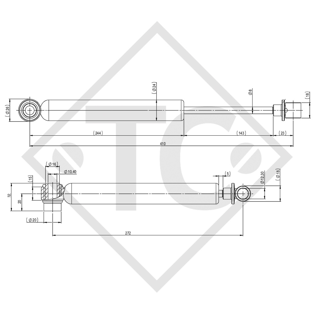 Stoßdämpfer, Ausführung mit zwei Augen, 647010