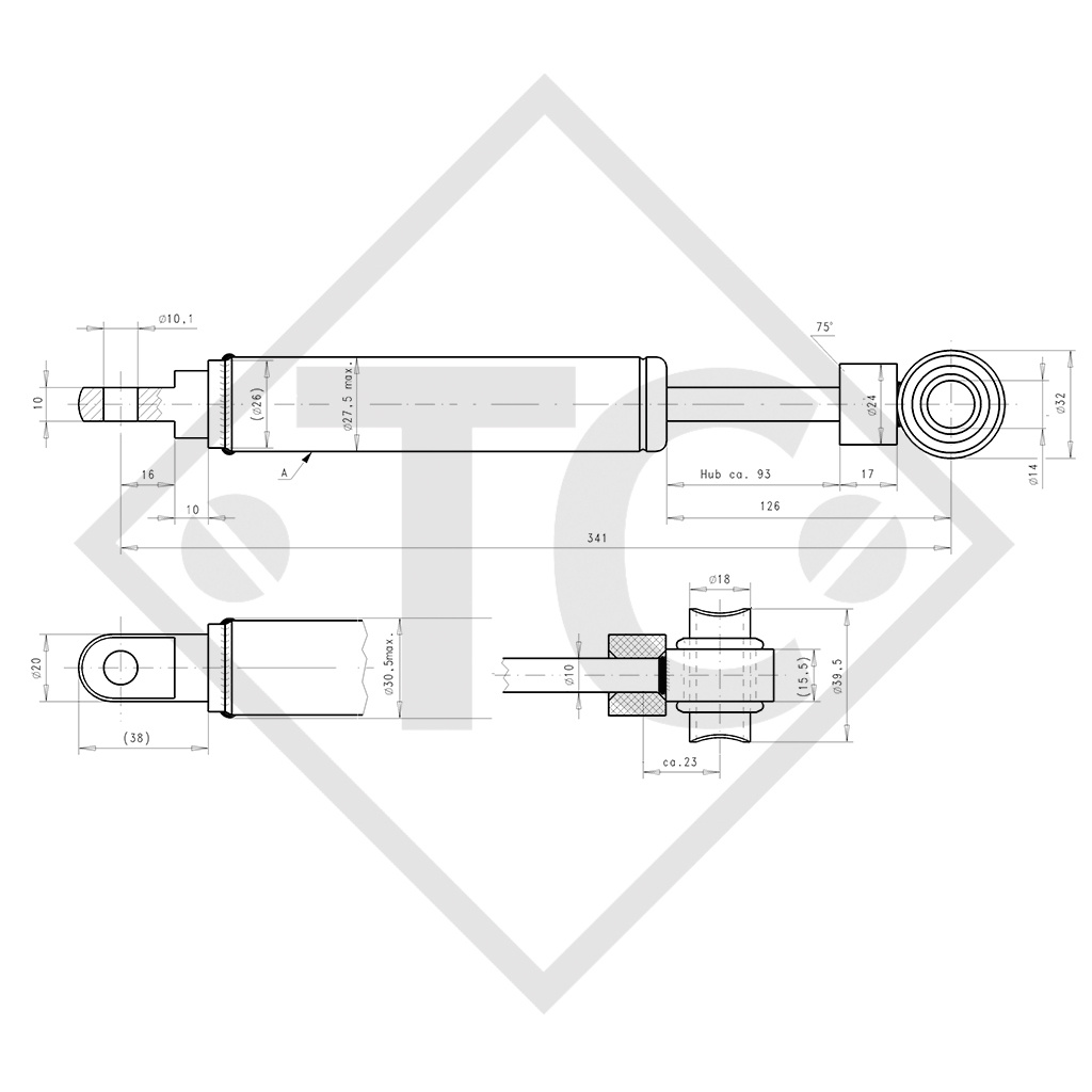 Amortisseur, version avec œil, 1206021