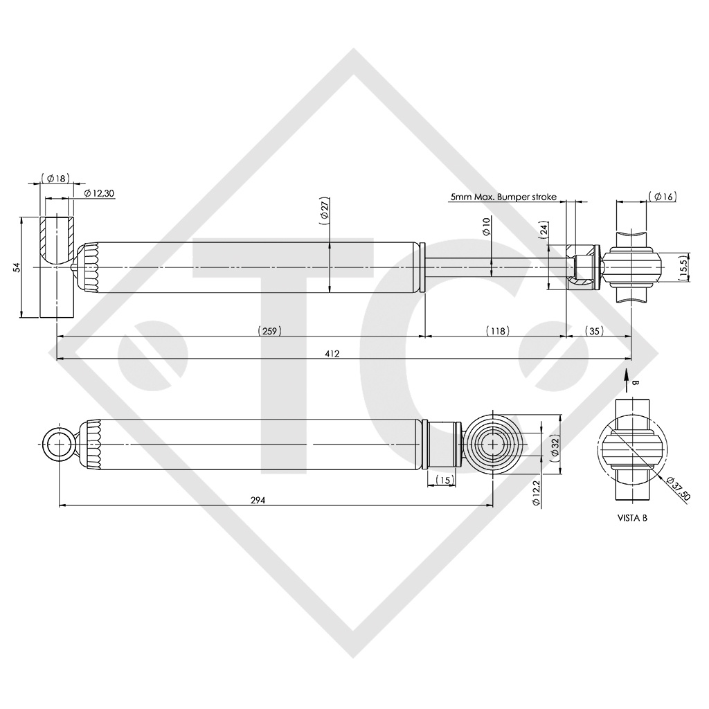 Amortisseur, version avec œil, 1204577