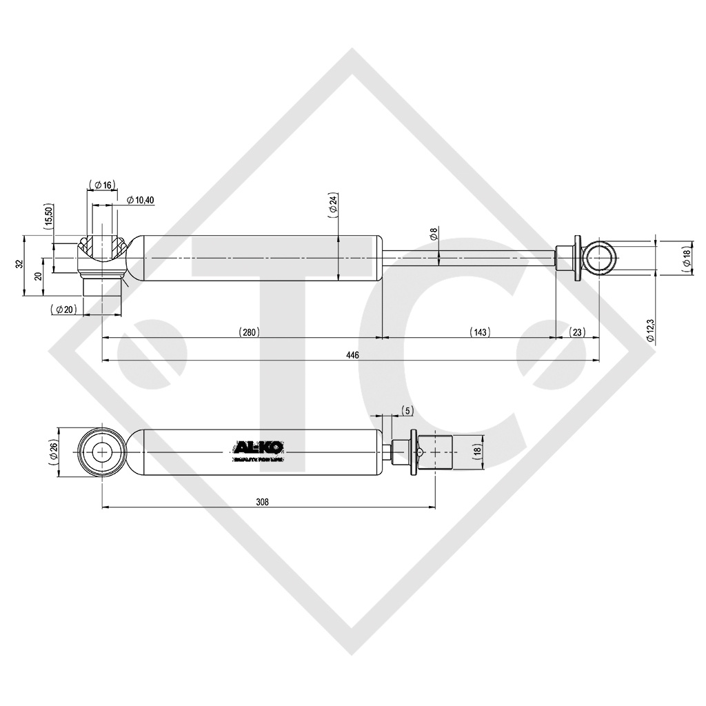 Shock absorber, Ausführung mit zwei Augen, 20767204