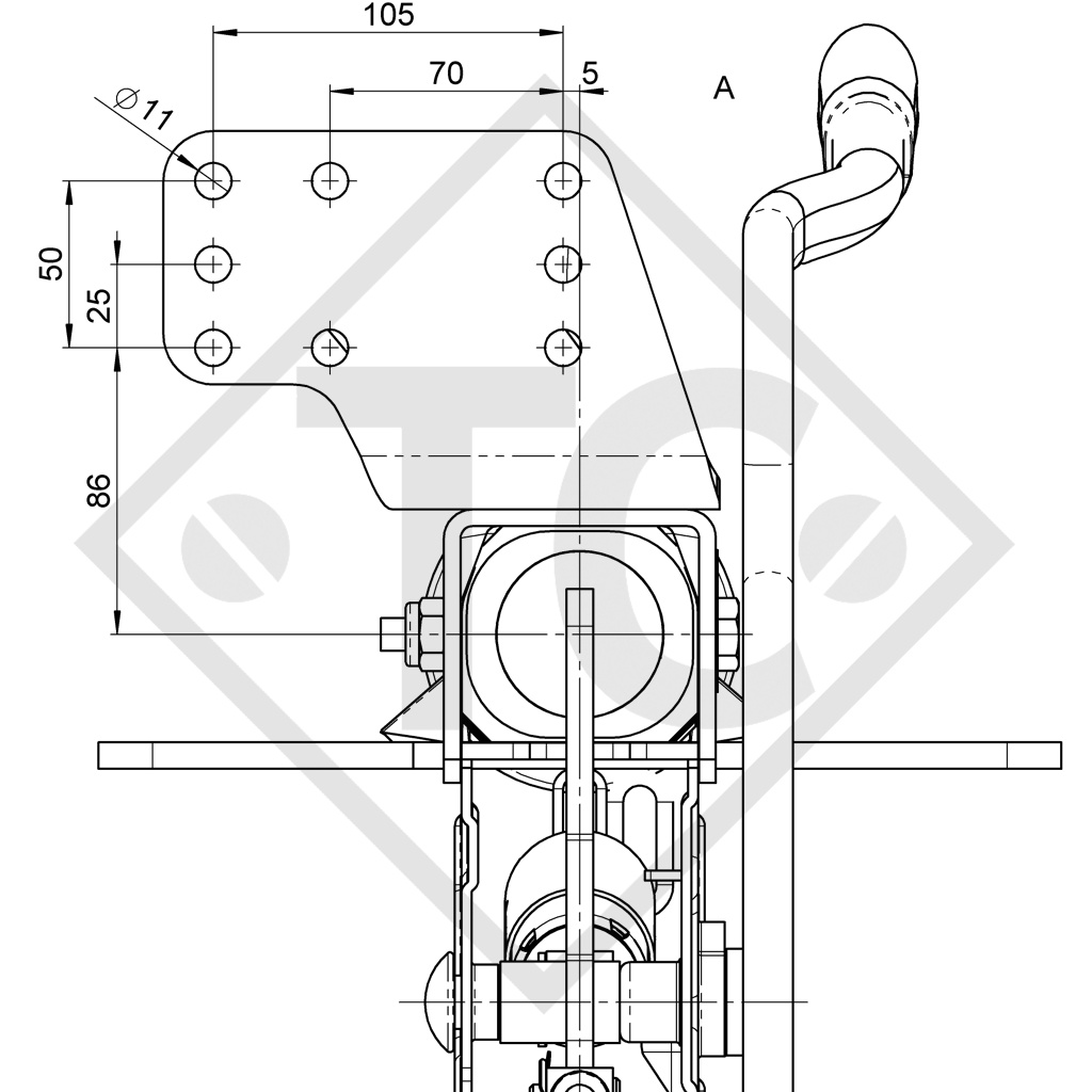 Commande de freinage avec semelle en V type ZAF 1.6-3, 750 à 1500kg, 48.27.581.062