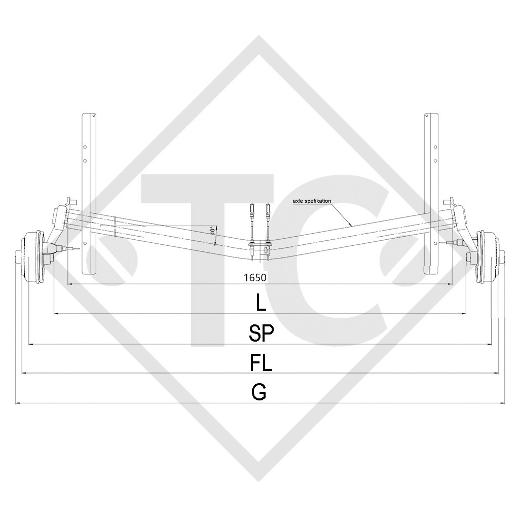 Assale frenato 1800kg tipo di assale SCB 1605, 46.29.368.914 - RIPRODUZIONE, NON PIÙ DISPONIBILE COME ORIGINALE!